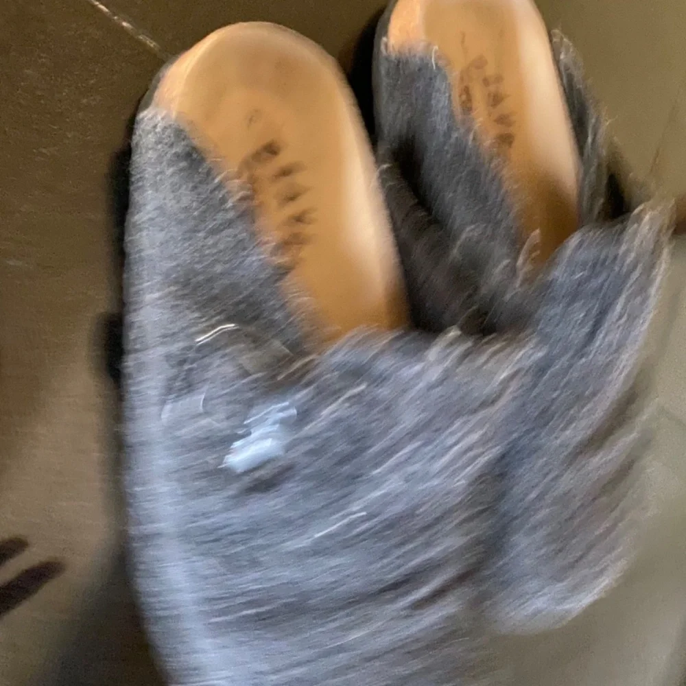 Gray Suede/Felt Buckle Slip On Flat Mules - Picture 4 of 16